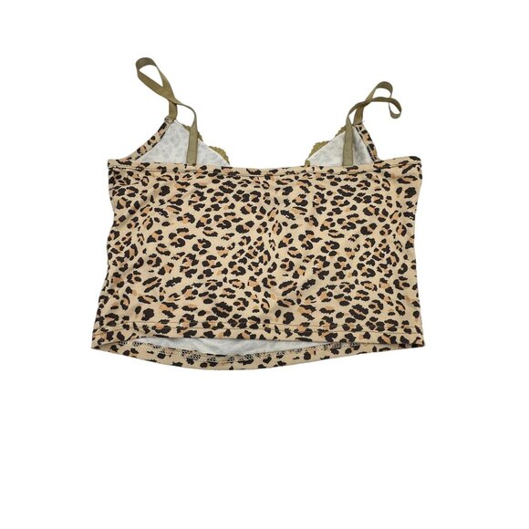 Leopard Print Cropped Camisole Womens Size S Babydoll Y2K 90s Lace‎ Coquette - Picture 3 of 7